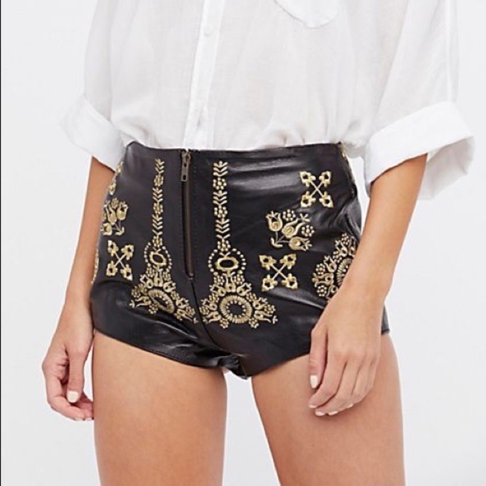 Free People Black and Gold Embroidered Shorts